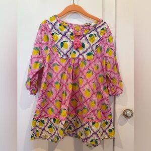 Mini Boden Pink Dress with Lemon and Purple Pattern